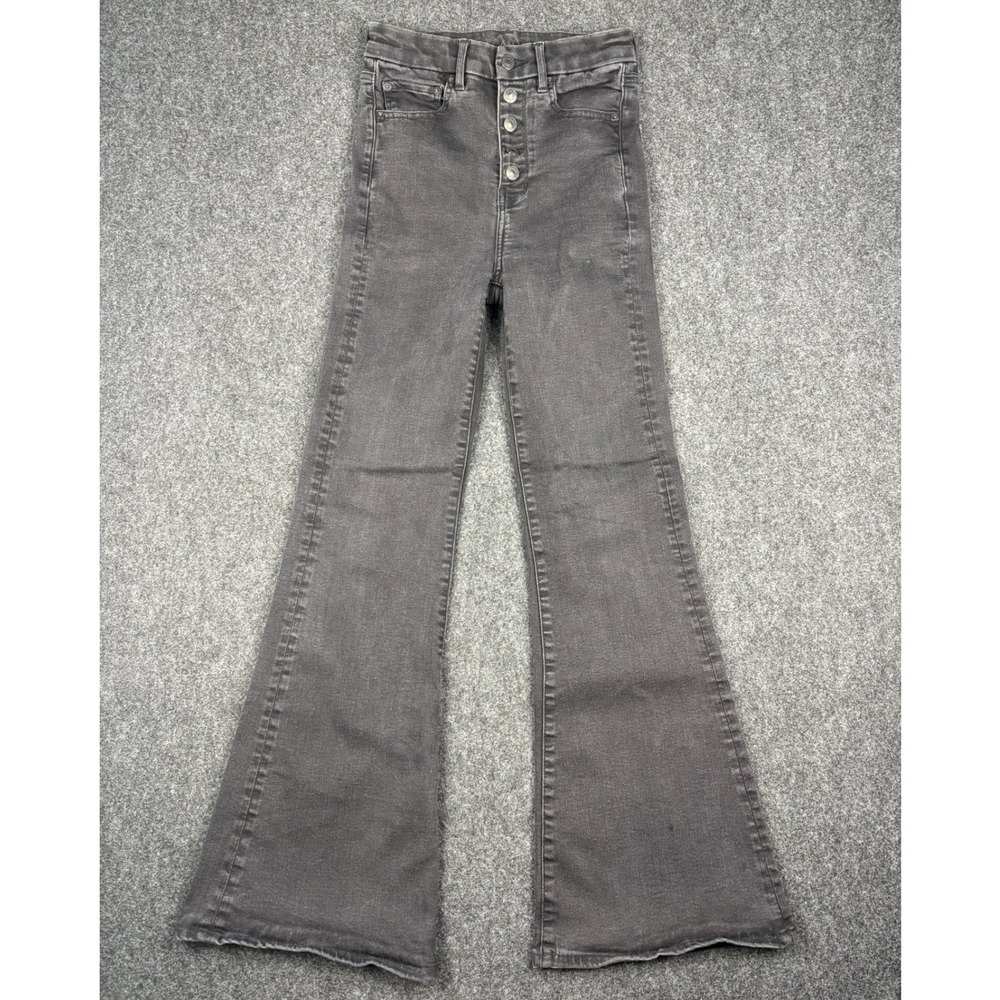 American Eagle Curvy Highest Rise Flare Jeans Black Button Fly Size 2 Regular